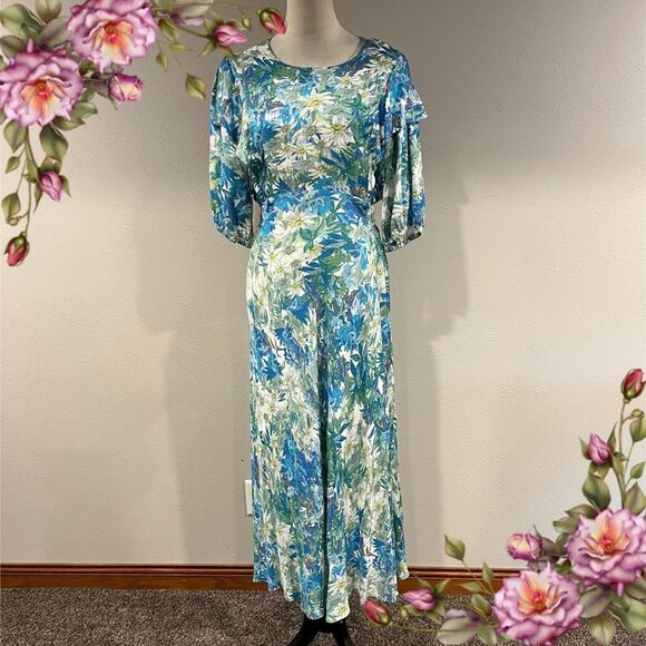 Ted‎ Baker Nicciey Floral Puff Sleeve Midaxi Dress size 6